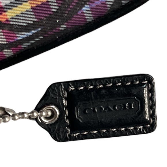 Coach Signature Logo Plaid Wristlet Clutch Purple Black Pink - Picture 5 of 8